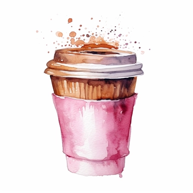 take away coffee clipart, watercolor, white bg