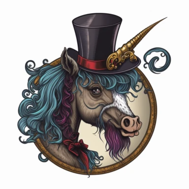 fancy unicorn with top hat, monocle and curly moustache clipart