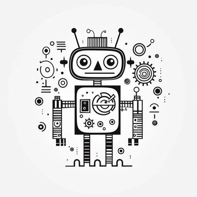 drawn illustration cute doodle (robot), clip art, digital art, vector, isolated transparent background, clean line art, simple strokes, minimalist style, straight lines, curves