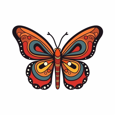 very simple yet funky clipart comic flat image of a 60s style butterfly a white background