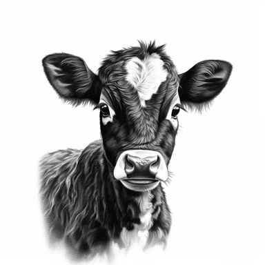 baby cow black and whtie, animal farm, high detailed clipart style, white background