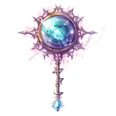 Design a captivating clipart image of a legendary staff against a pristine white background. The staff should have a radiant crystal orb crowning it, adorned with ancient runes and symbols. Let the staff emit a soft, pulsating glow to represent the wielder's magical prowess.