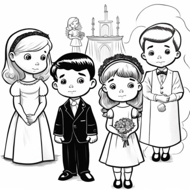 accurate First Holy Communion Pictures, kids, vector pictures, black and white, black outline, clipart, white background