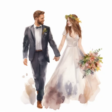 realistic just married couple watercolor clipart single design, 8k