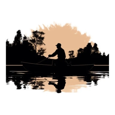 silhouette of man fishing in a row boat, clipart
