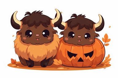 Cute Bison in halloween Day clipart, cartoon, white background,