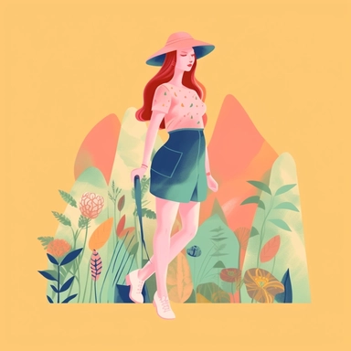women knee length fashion, ecology concept, clip art, bright pastel ,