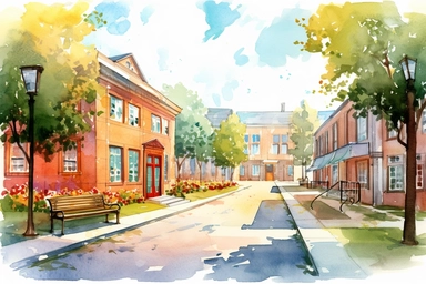 school yard . Pixar childrens book cartoon style, detailed, modern, urban, watercolor, full color, flat color, white background, children book illustration. Watercolor clipart. Pixar animation
