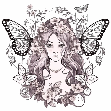 Clipart of winter fairy butterflies and flowers, in the style of watercolour, clean outline, magical, enchanted,