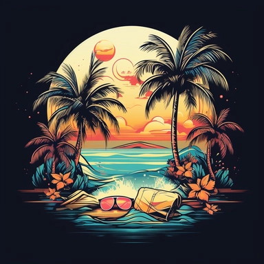 [7808035704408304] Summer T Shirt Vector, Summer Beach T Shirt Design, Summer Clipart, Beach, Hd, by Hsiao Ron Cheng,intricate, dark black background
