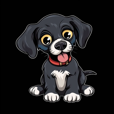 cute cartoon dog clipart, black background,--no cut off edges
