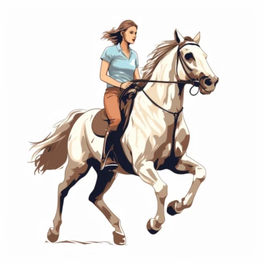 simple drawing of a woman riding a horse, clipart, white background