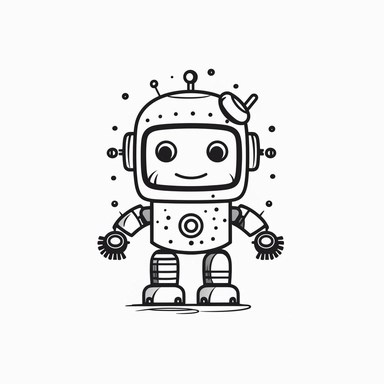 drawn illustration cute doodle (robot), clip art, digital art, vector, isolated transparent background, clean line art, simple strokes, minimalist style, straight lines, curves