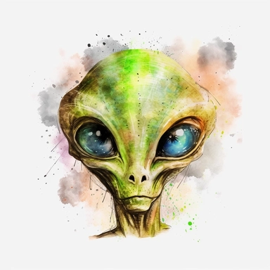 Alien Clip Art,4k,white Background,4k,WATER COLORED,