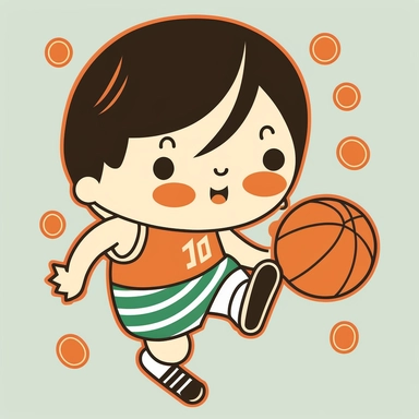 kawaii boy basketball player in action, basketball Clipart, vector graphics, children’s book illustration by charley harper