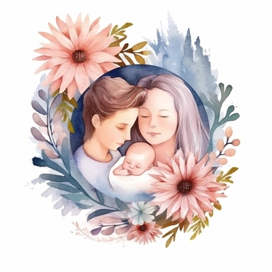 Craft an enchanting hand-drawn watercolor clip art image featuring a family gift niche with birth flowers representing a family of three: a April baby (Daisy), a September baby (Aster), and a December baby (Poinsettia). Make the image customizable, allowing users to choose their own birth flowers. Add delicate details, such as subtle watercolor strokes and shading, to create a captivating and sentimental piece of art.