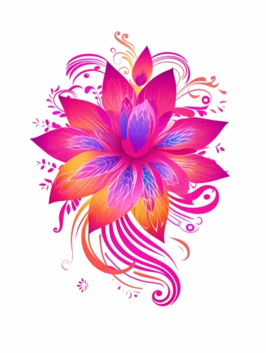 clipart, decorative flower, one per page, flat color clipart, bright hot pink primary colors, isolated on white background,