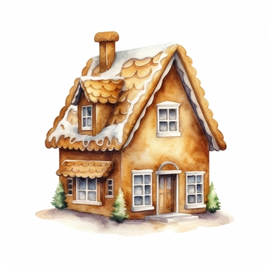 basic watercolor gingerbread house cookie in minimal hand drawn style, Etsy, textured, clipart, white background