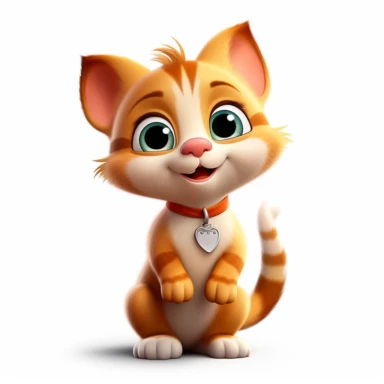 funny little kitten pixar style clipart on white background