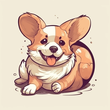 isometric clipart, corgi dog playing with a ball, extremely cute, fluffy, big ears, line drawing, white background, smiling, ins style,