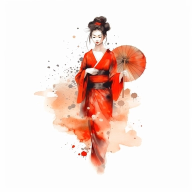 watercolor style, geisha clipart, isolated on white background, 4K