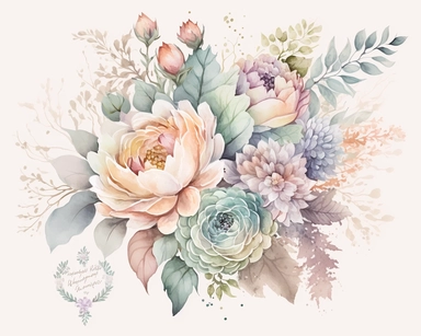 soft colorful pastel colored floral arrangement clipart, soft and subtle, colorful fairy pastel colors watercolor style, fawncore, pastel roses only, dreamy pastel colors, muted pastel colors, plain white background, use of fabric, excellent depth of shading in soft watercolor style, watercolor artwork, plain white background for transparent editing