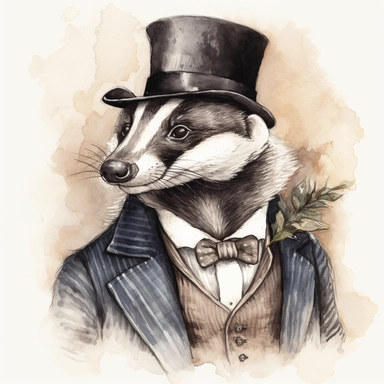 gentleman badger, watercolour, clipart