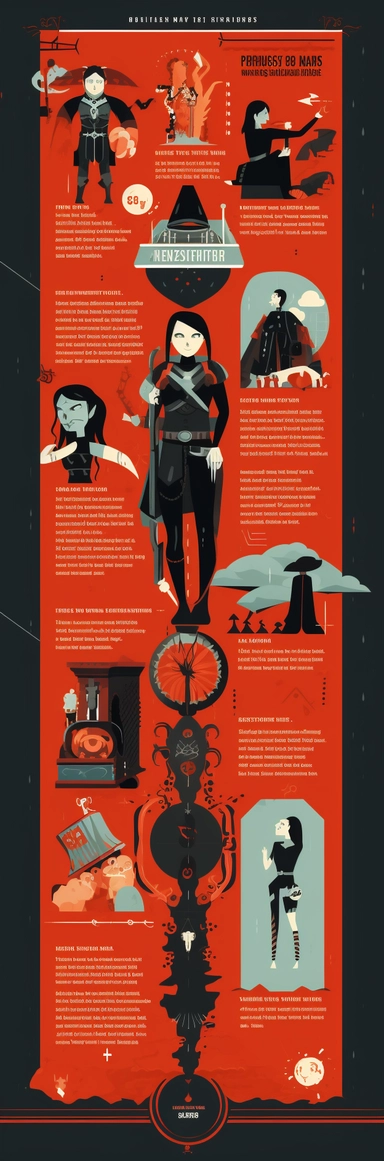 Red and black theme, puppet, puppet master macbeth, strings, Create a 2D, clipart, there are 2 characters,MAKE 2 CHARACTERS, 1 a woman at the top of the infographic that is small with strings, than a second character, a man, in armour being controlled by character 1s strings that is placed in the middle of the page while character 2 is at the top of the infographic. a flat infographic template with room for information, have lady macbeth clipart with an evil grin at the very top of the info grap