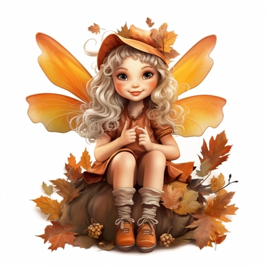 cute, happy, little realistic autumn fairy clipart, detailed, photorealistic,white background