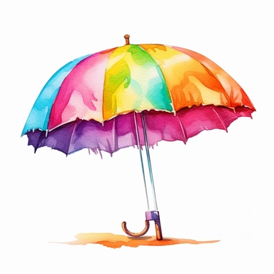 watercolor colorful clipart of a bright beach umbrella, hd, on white background