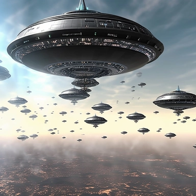 Clipart, A fleet of alien spaceships approaching Earth, hyperrealistic, hyper high definition
