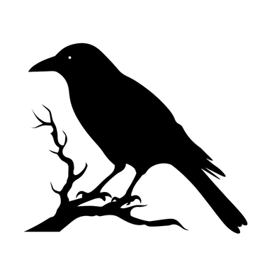 black and white silhouette of a halloween bird, clipart style, white background, thick lines, vector, simple design, flat colour, solid colour