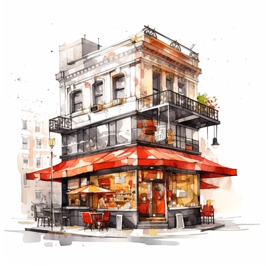 clipart de cafeteria de nueva york, acuarela, 16k, hiper minimalista, megapixel, full color, super detailed,insanely detailed and intricate, ultra detallado