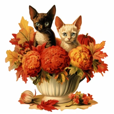autumn themed sphynx kittens, vintage clip art