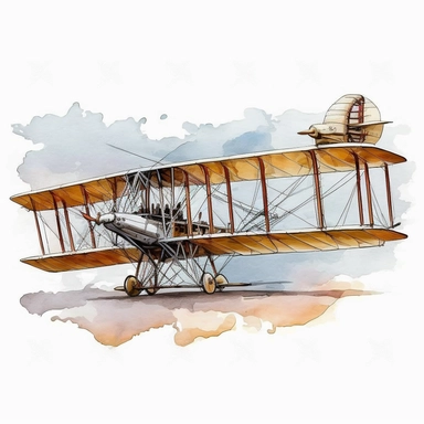 watercolor Wright Flyer airplane white background clipart