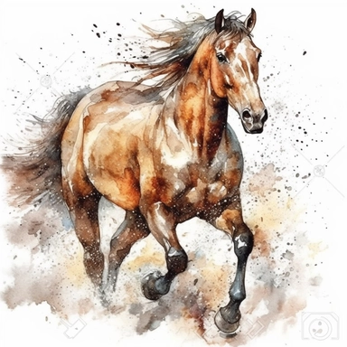 beautiful horse galloping watercolor clipart on white background, highly detailed