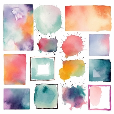nine abstract watercolor background vector clipart, in different light pastel colors, rectangle frame, hazy romanticism, free brushwork