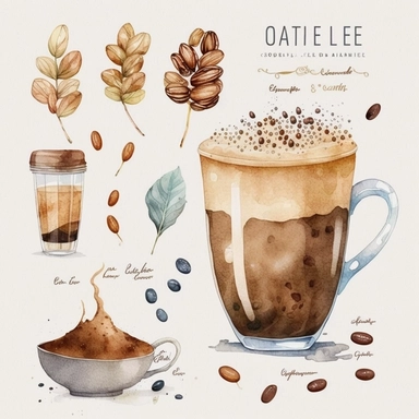 watercolor coffee beans and cafe latte clip art