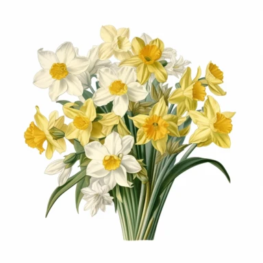 botanical clipart, full jonquil flower bouquet entire, isolated on white background, Margaret Mee, Pierre-Joseph Redouté, Sydney Parkinson, 8k