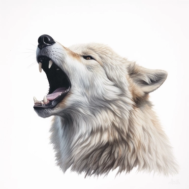 watercolor for a clipart with a white background of a wolf growling, hyperrealism, painted by mary jane ansell
