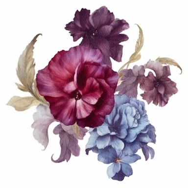 Design a dreamy watercolor clipart of a Bouquet of deep purple, burgundy, and blue flowers arranged in a moody and dramatic display composition, hand-painted with soft and graceful brushstrokes. Draw inspiration from the artistic finesse of Ethereal Petals Watercolors for a refined and ethereal depiction. isolated on a white background, hand-drawn illustration, hand-painted watercolor texture, 16k UHD resolution, intricately detailed, sharp focal points, designed by Ana Victoria Calderon and Hol