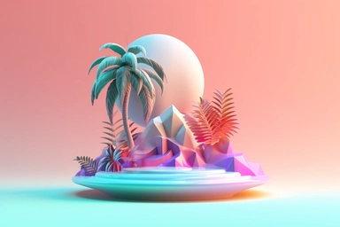 3d abstract summer nature beach object clipart with Gradient Color Overlay Background, minimal, soft color, artistic, high resolution, 8K,