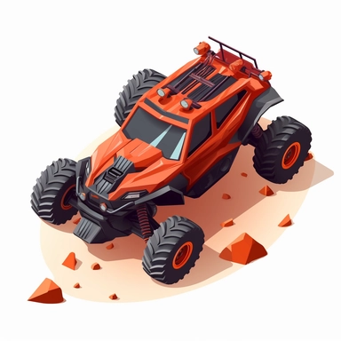 A high-tech remote control car , A miniature car that is equipped with advanced sensors and cameras, allowing it to navigate through difficult terrain and perform complex maneuvers, clipart, flat colors,vivid, png, vector, vivid, 8k, white background