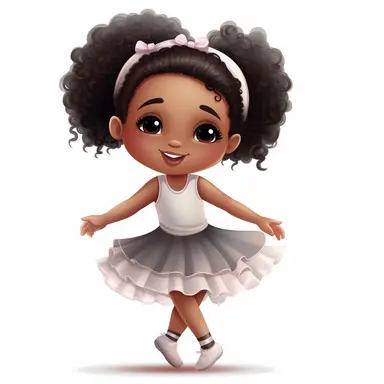 Adorable black girl ballerina, ultra cute, clip art