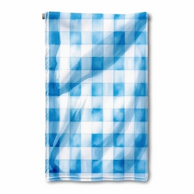 watercolor clipart of a blue gingham tea towel, vintage homely vibes, isolated on white background
