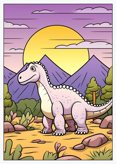 landscape of a prehistoric dinosaurs coloring book cover | landscape of a prehistoric dinosaurs coloring book cover free | landscape of a baby dinosaurs printable coloring clipart cover book, in the style of light purple and dark black, simplistic cartoon, light white and gray, uhd image, whimsical comic strip, yellow and white, yellow and green, dotted