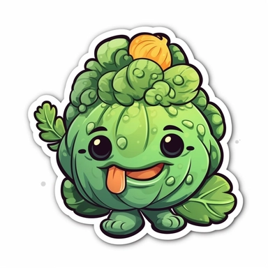 cute Cabbage, happy and smiling, bold line, clipart, sticker, white background, no shadow, 8k detail