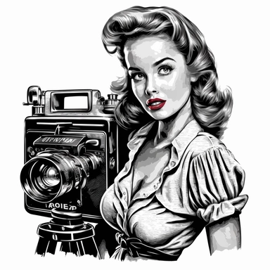 film noir theme, pin up girl clipart in a modern photography style, free-spirited and natural feel, white background, scalable vector format, highly detailed textured 8k