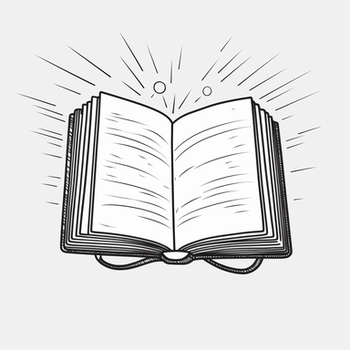 open bible, clip art, minimalist line drawing, black and white coloring page