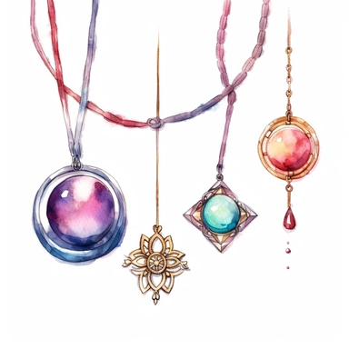disco jewelry necklaces and bracelets , watercolor sketch clipart isolated on white background